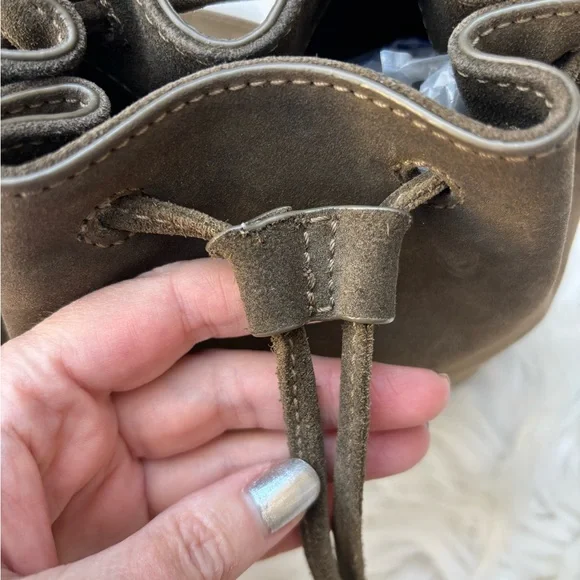 J. Crew Olive Suede Leather Drawstring Bucket Bag - Picture 8 of 8